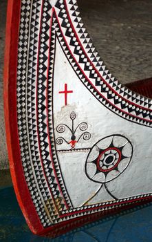 Taiwan native canoe with geometric decorations built by the Tao tribe
