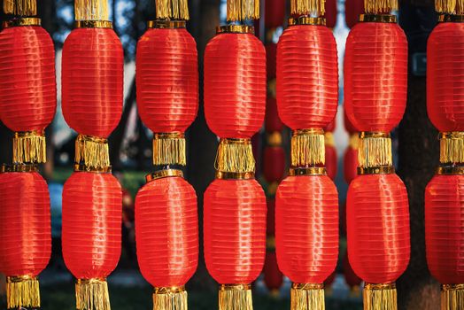 Red chinese lanterns hanged for the chinese new year in China