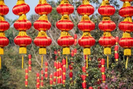Red chinese lanterns hanged for the chinese new year in China
