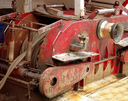 An old winch used to haul in the nets on a local fishing boat in Taiwan