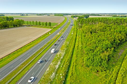 Aerial from the highway A6 near Almere in the countryside from the Netherlands