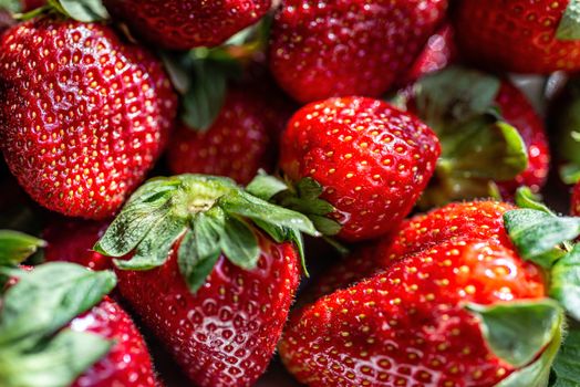 Fresh ripe perfect strawberry, Food Frame Background, selective focus - image
