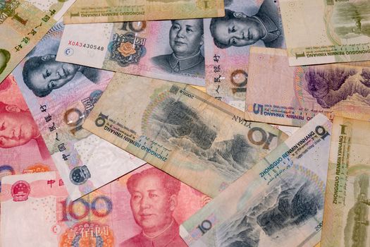 Yuan notes closeup. Chinese money is background - Image