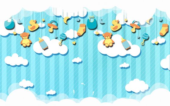 kids wallpaper decoration for wall line strips ballon clouds children