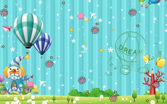 kids wallpaper decoration for wall line strips ballon clouds children