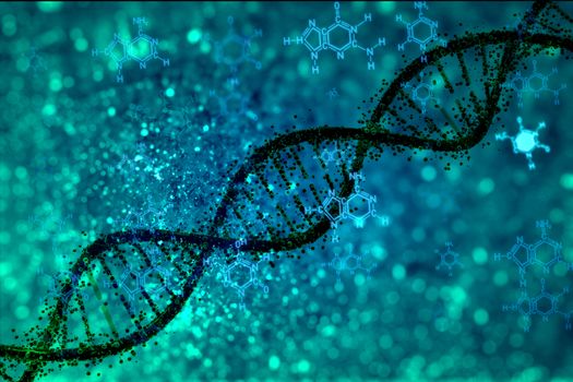 Digital illustration of DNA and its chemical formula