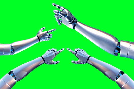Robot arm on a green background.