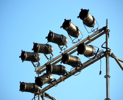 Spotlights and stage lights at an outdoor concert