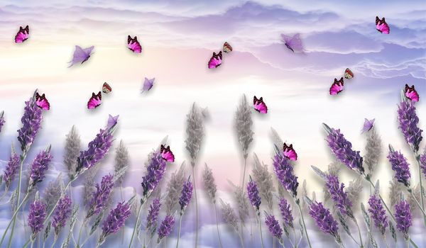 3d wallpaper  purple flower swan butterfly jewelry  background