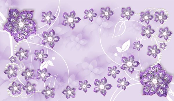 3d wallpaper  purple flower swan butterfly jewelry  background