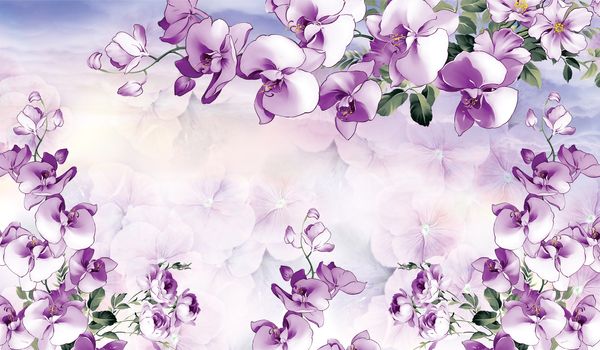 3d wallpaper  purple flower swan butterfly jewelry  background