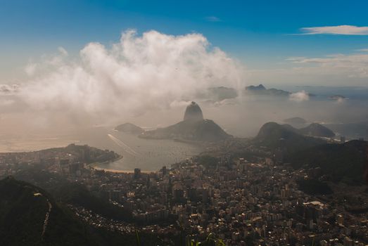 Rio de Janeiro, Brazil. Suggar Loaf and Botafogo beach viewed from Corcovado. Tourist site in the former capital of Brazil.