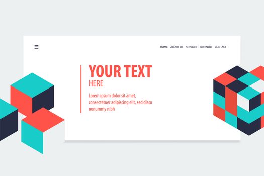 Minimal creative isometric web banner design. Cube vector futuristic isometry geometric for text. Flat presentation business block box.