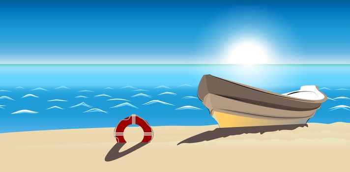 seascape boat sandy beach vector icon isolated, ranking mark. Modern simple flat favorite sign. Trendy sketch decoration symbol for website design, web banner, mobile app. Logo illustration