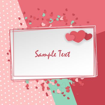 Vintage romantic origami paper heart shape long shadow frame. Retro border Valentine's love design. Mock up material soft mint color template backdrop. Empty greeting card Valentines Day holiday.