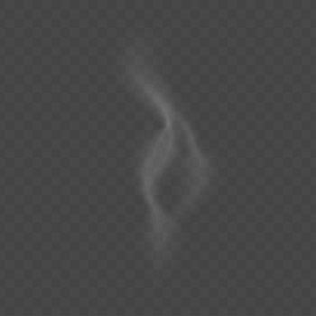 White realistic cigarette smoke steam effect isolated on transparent background. Vector illustration. Smooth flow cloud template.