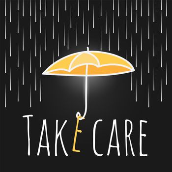 Creative postcard to a friend about the care and support open umbrella rain and lettering