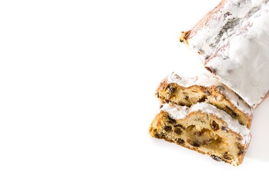 Christmas stollen fruit slice isolated on white background.