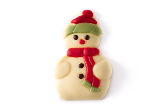 Snowman chocolate bonbon isolated on white background