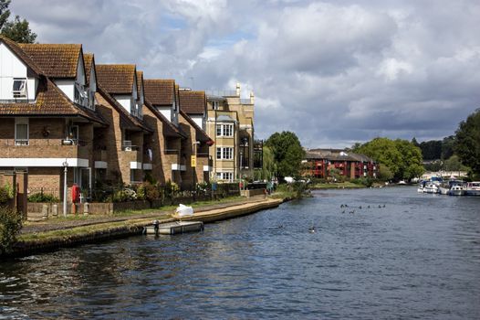 Reading, UK - July 8, 2011:  Homes overlooking the River Thames in Reading, Berkshire.