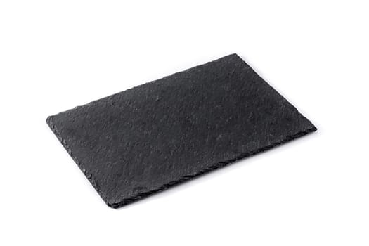 Empty black slate plate isolated on white background