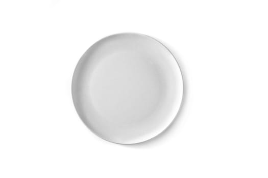 Empty white plate isolated on white background