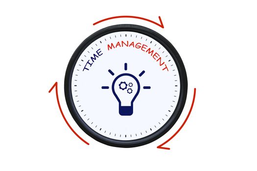 Time management in the clock with light bulb and gear inside. Time management concepts in the clock.
