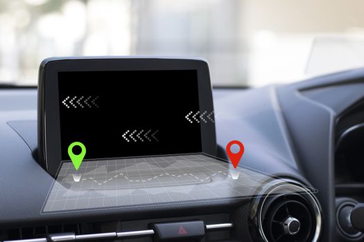 GPS devices inside the car are used to give directions to the desired destination.
