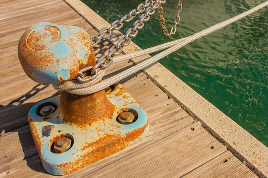the bitt is a low cast-iron column in the shape of a mushroom to tie chains and mooring ropes