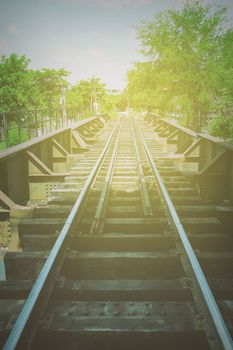 Rail Track in Vintage Style with Light Leak.