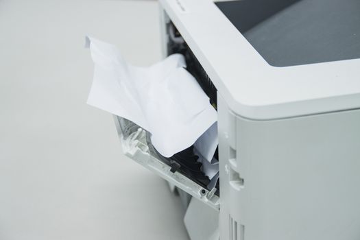 Paper A4 Stuck In Printer At Office, concept repair printer