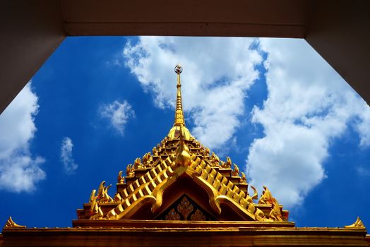 Close-up Roof of Loha Prasat Temple from Corridor, Landmark of Bangkok Thailand.