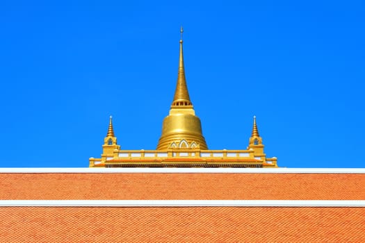 Temple of the Golden Mount on Blue Sky Background, Landmark of Bangkok Thailand.