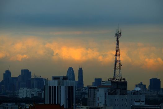 Scenery of Cityscape Sunset at Bangkok, The Capital of Thailand.