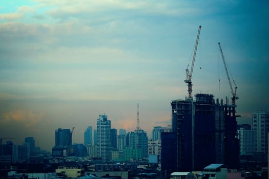 Scenery of Building Under Construction in Vintage Style with Space for Text.