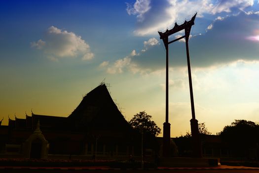 Siluate of Giant Swing of Bangkok, It's Famous Landmark of Thailand.