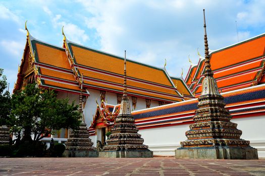 Ancient Pagodas at Wat Pho Temple, Bangkok Thailand.