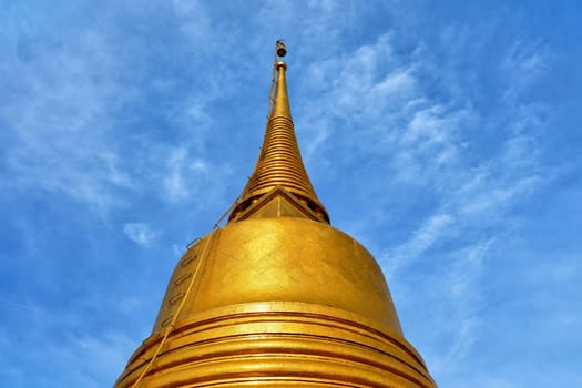 Close-up Golden Mount at Wat Saket Temple. Landmark of Thailand.