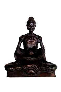 Ancient Black Buddha Image Isolated on White Background.