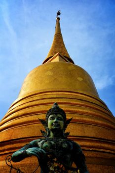 Ancient Thai Angel Statue on Temple of the Golden Mount at Wat Saket Temple Bangkok, Thailand.