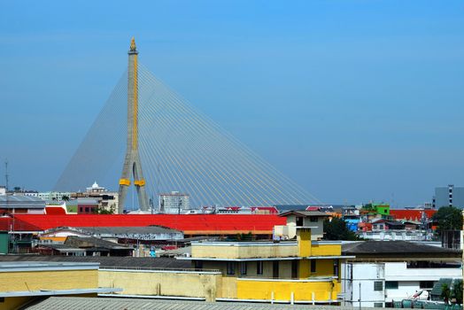 Scenery of Rama VIII Bridge. (Translation Text is "Bowonniwet School".)