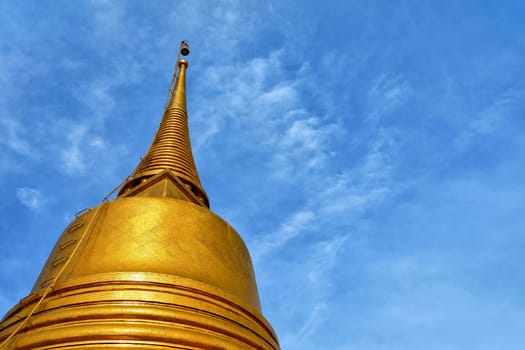 Close-up Golden Mount at Wat Saket Temple. Landmark of Thailand.