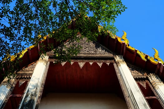 Beautiful Ancient Church of Wat Kamphaeng Bang Chak temple where located on Klong Bang Luang canal blank Bangkok, Thailand.