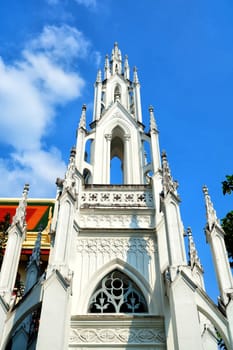 Vintage White Pagoda in European Style at Royal Cemetery where located inside Wat Ratchabophit Temple, Bangkok Thailand.