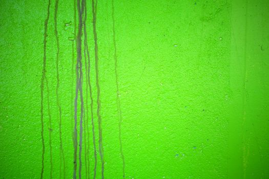 Water Stain on Green Painted Concrete Wall Texture Background.