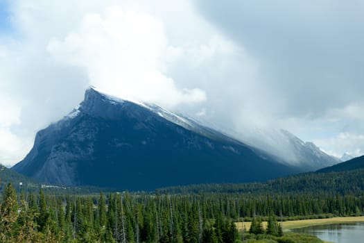Mount Rundle covered with clouds, Banff National Park, Alberta, Canada