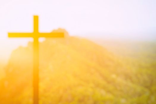 Blurred Christ Cross with Light Leak Background, Suitable for Religion Concept.