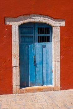 VALLADOLID, MEXICO, YUCATAN - MARCH 2018: Colorful buildings on Mexican street in the center of the old city of Valladolid in Mexico on the Yucatan Peninsula
