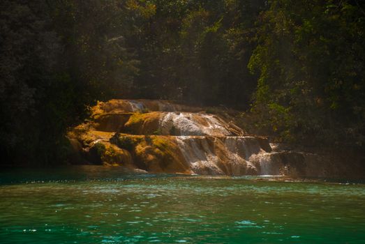 Beautiful landscape with waterfall Agua Azul, Chiapas, Palenque, Mexico