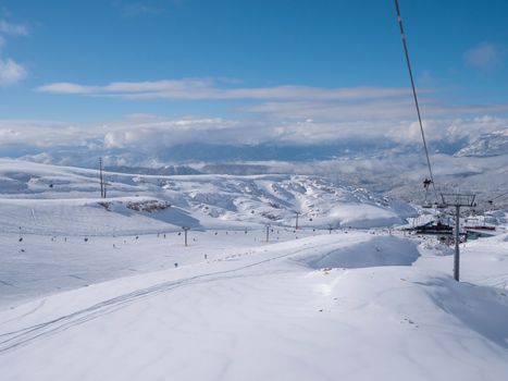 Ski lift on the slope of a Parnassos ski resort